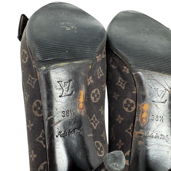 Louis Vuitton Monogram Buckle Pumps Brown Canvas Logo Stiletto Heels 38.5 EU - Picture 13 of 13